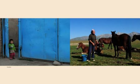 Page 52: Small girl, big blue gate / Page: 53 Village woman with her horses