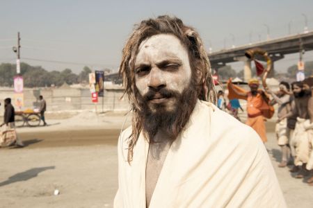 Faces of India: Allahabad; Serious Sadhu in snow-white